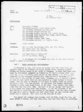 USS LAWS - Rep of Ops During Air Strikes on the Palau & Philippine Is, Including Destruction of Convoy of Jap small Craft off Mindanao, Philippines, 9/7-9/44