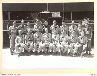 TOROKINA, BOUGAINVILLE, 1945-05-09. THE STAFF OF 4 SECTION, OFFICERS SHOP. (FOR IDENTIFICATION OF 18 NAMED PERSONNEL REFER TO PROVISIONAL CAPTION OR NAME INDEX)