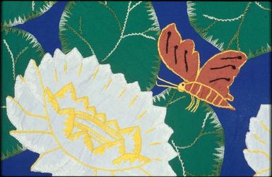 Tivaevae by Teina Tetupuariki (detail: flower and butterfly)