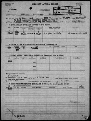 VMF-121 - ACA reps nos 35-36 - Bombing targets in the Yap Area, Carolines on 1/25 & 26/45