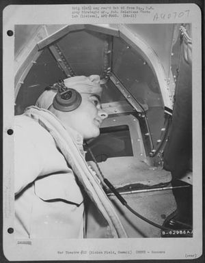 Harold Peel In Rear Gunners Compartment On A Boeing B-17 "Flying Fortress", Hickam Field, Hawaii. (U.S. Air Force Number B62986AC)