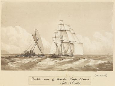 'Double canoe off Moalu, Feejee Islands,  Septr 26th 1849' [Fiji]