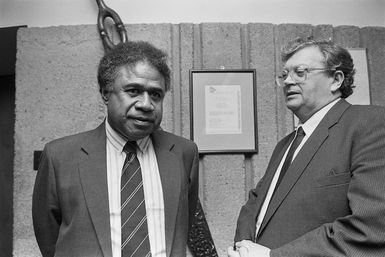 Dr Timoci Bavadra and David Lange at Parliament - Photograph taken by Ross Giblin