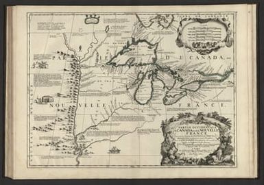 Partie Occidentale du Canada ou de la Nouvelle France ou sont les Nations des Ilinois, de Tracy, les Iroquois, et plusieurs autres Peuples; avec la Louisiane Nouvellement decouverte etc. Dressée sur les Memoires les plus Nouveaux. Par le P. Coronelli Cosmographe de la Serme. Repub. de Venise. Corrigée et augmentée par le Sr. Tillemon; et dediée a Monsieur l'Abbé Baudrand. A Paris, Chez J. B. Nolin, sur le Quay de l’Horloge du Palais Vers le Pont Neuf, a l'enseigne de la Place des Victoires. Avec Privilege du Roy. 1688.