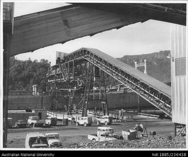 Loading ore onto the Margid Brovig showing the chute complexities, Loloho