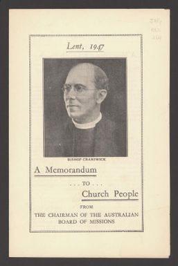 A memorandum to church people / from the Chairman of the Australian Board of Missions.