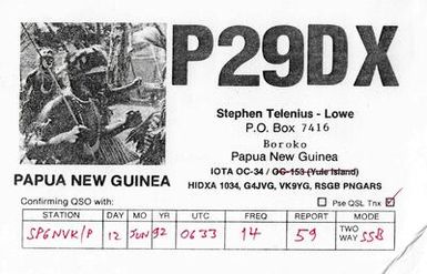 QSL card P29DX: Papua New Guinea: IOTA OC-034