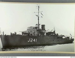 Bathurst class minesweeper/corvette HMAS Bunbury. Bunbury was completed on 14 February 1943 and served in Australian, New Guinea and adjacent waters.  After her service she paid off and in March ..