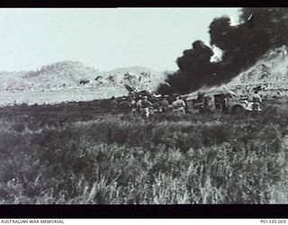 WARDS STRIP, PORT MORESBY, PAPUA, 1943-06-19. BEAUFIGHTER A19-(LY- ) OF NO 30 SQUADRON RAAF FLOWN BY SQUADRON LEADER E.M BALL WHICH CRASH LANDED ON WARDS STRIP, SKIDDED INTO AN EMBANKMENT AT THE ..