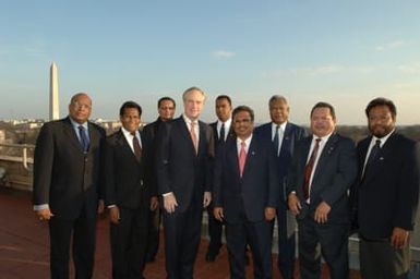 [Assignment: 48-DPA-02-25-08_SOI_K_Pres_Palau] Secretary Dirk Kempthorne [meeting at Main Interior] with government delegation from the Republic of Palau, [led by Palau President Tommy Remengesau. Secretary Kempthorne and President Remengesau discussed, among other subjects, the possibility of creating a National Heritage Area on the Palau island of Peleliu, along with the upcoming Review of the Palau-U.S. Compact of Free Association.] [48-DPA-02-25-08_SOI_K_Pres_Palau_IOD_1119.JPG]