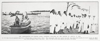 New administrator of Western Samoa cordially welcomed by the natives on arrival at Apia