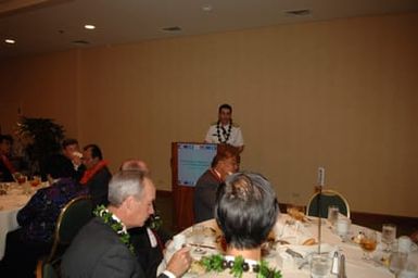 [Assignment: 48-DPA-09-29-08_SOI_K_Isl_Conf_Lunch] [Health and Human Services Assistant Secretary of Health Joxel Garcia] delivering lunchtime address during the Insular Areas Health Summit [("The Future of Health Care in the Insular Areas: A Leaders Summit") at the Marriott Hotel in] Honolulu, Hawaii, [where Garcia joined] Interior Secretary Dirk Kempthorne, [other federal officials, and leaders of the U.S. territories and freely associated states to discuss strategies and initiatives for advancing health care in those communities] [48-DPA-09-29-08_SOI_K_Isl_Conf_Lunch_DOI_0640.JPG]