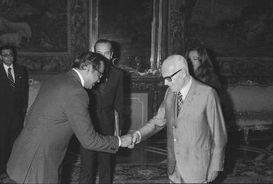 President of Republic Sandro Pertini receives His Excellency Bukar Shaib, new Ambassador of Federal Republic of Nigeria, His Excellence Satya Nand Nandan, new Ambassador of Fiji Islands and His Excellence Gabriel Canadas Nouvilas, new Ambassador of Spain for the presentation of Credit Letters