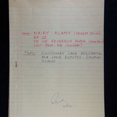 Customary land registration and land disuptes, Solomon Islands by Nairy Alamu