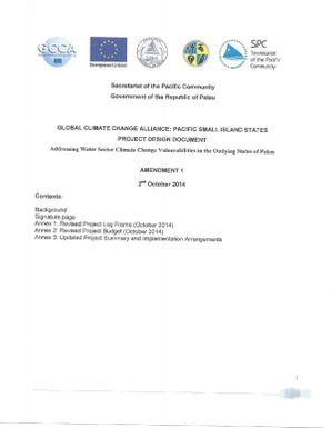 Global climate change alliance: Pacific small island states project design document - addressing water sector climate change vulnerabilities in the outlying States of Palau - Amendment 1