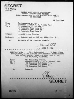 VMSB-331 - ACA Reports Nos 110-111 - Air operations against the Marshall Islands, 6/27/44