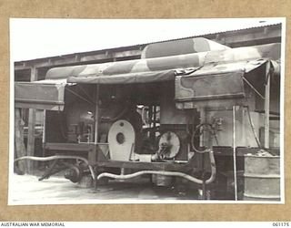17 MILE, PORT MORESBY AREA, NEW GUINEA. 1943-12-04. ONE OF THE TRAILERS CONTAINING PORTION OF THE EQUIPMENT OF THE 9TH AUSTRALIAN DIVISION MOBILE LAUNDRY