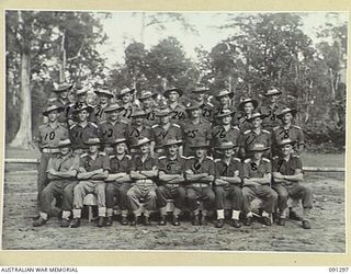 BOUGAINVILLE. 1945-04-26. A GROUP OF OFFICERS OF 25 INFANTRY BATTALION. THIS BATTALION AS BEEN WITHDRAWN FROM OPERATIONS AFTER TAKING THE BRUNT OF THE JAPANESE COUNTER ATTACK IN SOUTH BOUGAINVILLE. ..