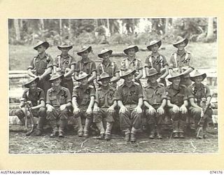 SIAR, NEW GUINEA. 1944-06-22. OFFICERS AND NON COMMISSIONED OFFICERS OF C COMPANY, 57/60TH INFANTRY BATTALION. IDENTIFIED PERSONNEL ARE:- VX108678 SERGEANT D.H. CLINTON (1); VX17616 LIEUTENANT J. ..