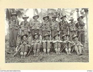 MADANG, NEW GUINEA. 1944-07-03. PERSONNEL OF NO. 1 PLATOON (SIGNALS) 24TH INFANTRY BATTALION. IDENTIFIED PERSONNEL ARE:- V270300 PRIVATE A. CHRISTENSEN (1); VX147285 PRIVATE F.R. DAKIN (2); ..