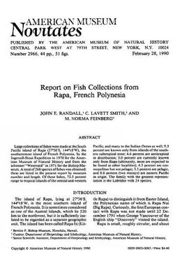 Report on fish collections from Rapa, French Polynesia