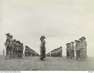 MARKHAM VALLEY, NEW GUINEA. 1944-08-28. PERSONNEL OF THE 4TH FIELD REGIMENT, ON PARADE FOR AN INSPECTION BY THE GENERAL OFFICER COMMANDING, 3RD DIVISION