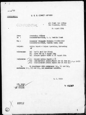 USS Comet - Narrative Rep of AA Acts off Saipan Is, Marianas, 6/15/44 & 6/16/44