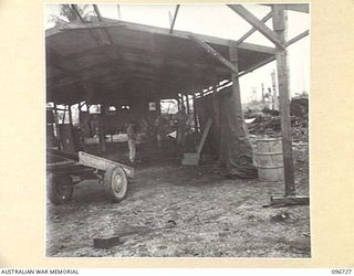 MOEM, WEWAK AREA, NEW GUINEA, 1945-09-17. ELECTRICAL WORKSHOP USED BY MEMBERS OF 2/4 ARMOURED REGIMENT DETACHMENT WITH 4 INFANTRY TROOPS WORKSHOP