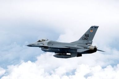 Near Hawaii. A left rear view of an F-16 Fighting Falcon aircraft in flight during exercise COPE ELITE '81. The Falcon is from the 428th Tactical Fighter Squadron, 474th Tactical Fighter Wing