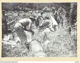 BARARA, BOUGAINVILLE ISLAND. 1945-03-07. QX34456 PRIVATE M.J. CUSKILLY (1), QX27460 LANCE CORPORAL R. STROW (2) QX58291 SERGEANT J.T. APPLEWATE (3) AND N437500 PTE R.V. HUSH (4) 25TH INFANTRY ..