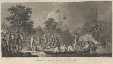 The landing at Tanna one of the New Hebrides / [drawn from nature by W. Hodges; engraved by J.K. Sherwin