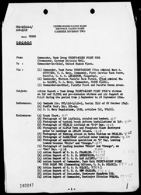 COMTASK-GROUP 38.4 - Rep of air opers against Yap & Ulithi Islands, Carolines and in support of the invasion of the Palau Islands, 9/6-18/44