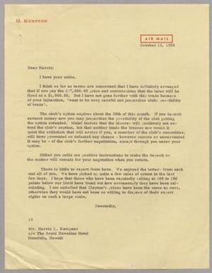 [Letter from Isaac H. Kempner to Mr. Harris L. Kempner, October 13, 1956]