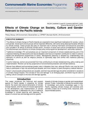 Effects of climate change on society, culture and gender relevant to the Pacific Islands