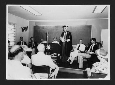[Associate Professor Ringrose, University of Queensland, delivering the keynote address, official opening of the Public Service Institute, Port Moresby, October 1954 / Papuan Prints Limited, Port Moresby