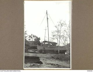 KWIARA, CHINA STRAITS, 1943-07-06. 1ST AUSTRALIAN WATER TRANSPORT GROUP MAINTENANCE BASE WAS ESTABLISHED TO MAINTAIN ALL SHIPS IN THE AREA. PHOTOGRAPH SHOWS RAAF AND ARMY VESSELS ON THE SLIPS