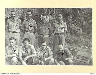 MILNE BAY, NEW GUINEA. 1944-02-12. MEMBERS OF DETACHMENT Z FIELD SECURITY SECTION ATTACHED TO THE MILNE BAY BASE SUB AREA. IDENTIFIED PERSONNEL ARE:- QX998 LANCE-CORPORAL R. WALDECK (1); NX88105 ..