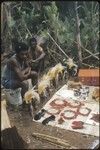 Bride price for Membe: display of bird-of-paradise plumes, other valuables given by bride's family to groom's family, part of return payment