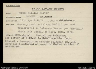 Grose, William Walter