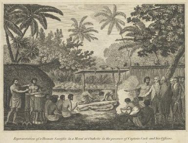 Representation of a human sacrifice in a morai at Otaheite in the presence of Captain Cook and his officers