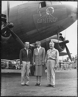 Eleanor Roosevelt, General Harmon, and Admiral Halsey in New Caledonia