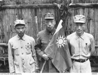 Three soldiers of the famous Chinese 88 Division which fought a renowned stand in Shanghai for the French concession.  They were brought from Singapore by the Japanese to work as labourers in New ..