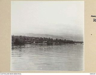JACQUINOT BAY, NEW BRITAIN. 1945-04-12. 55 FIELD PARK COMPANY, ROYAL AUSTRALIAN ENGINEERS, VIEWED FROM THE WATER