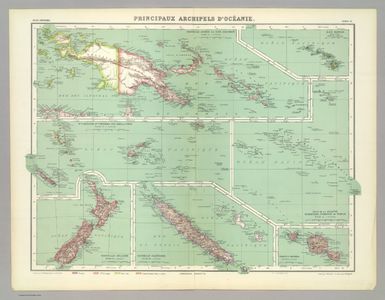 Principaux Archipels d'Oceanie. Carte 79. Dresse par Ch. Bonnesseur et D. Aitoff. 2-31. Imp. Dufrenoy, Paris. Librarie Hachette. Grave par R. Lobrot. La lettre par H. Delgoffe.