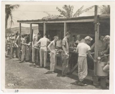 [Servicemen in chow line, Saipan]