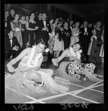 Hawaiian dancers performing at Lower Hutt Plunket Society's Hawaiian Island Ball