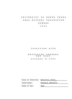 Oral History Interview with Brigadier General Ben Blaz, October 8, 1994
