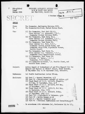 COMBATDIV 4 - Rep of Bombardment & Fire Support Missions Against Peleliu Is, Palau Is, 9/12-25/44