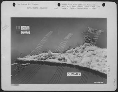 "Summer weather" photo, from Saipan approach, shows clearest bombing area not northwest coast. (U.S. Air Force Number A56516AC)