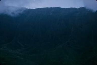 [Landscape of a mountain in misty weather on Kauai Island, United States]